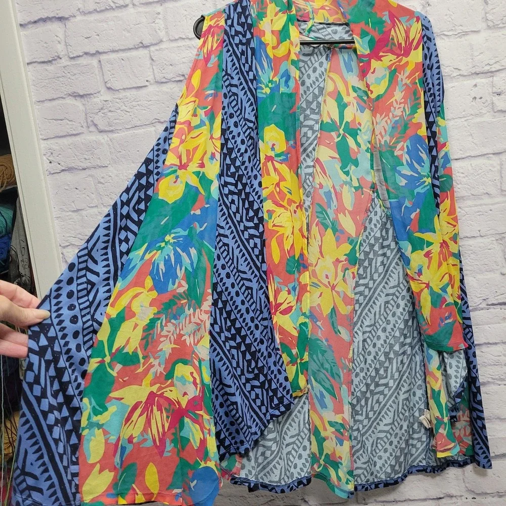 Soft Surroundings Boho Hippie Kimono Beach Coverup OS Travel Resortwear Festival